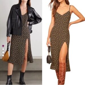 Reformation crimini Floral Black Midi Dress with Slit